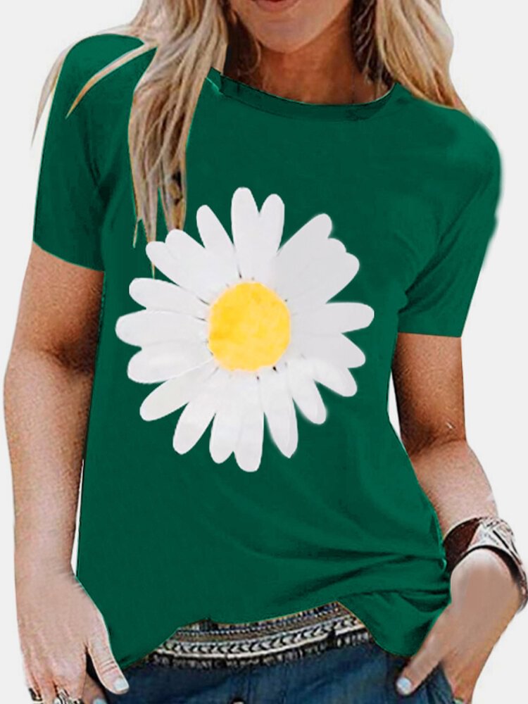 Short Sleeve Flower Print O neck Casual T shirt For Women P1692964