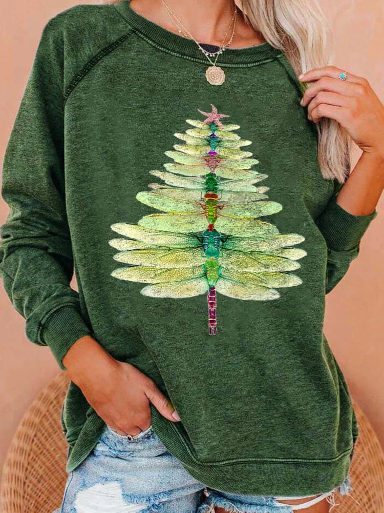 Dragonflies Christmas Tree Graphic Sweatshirt