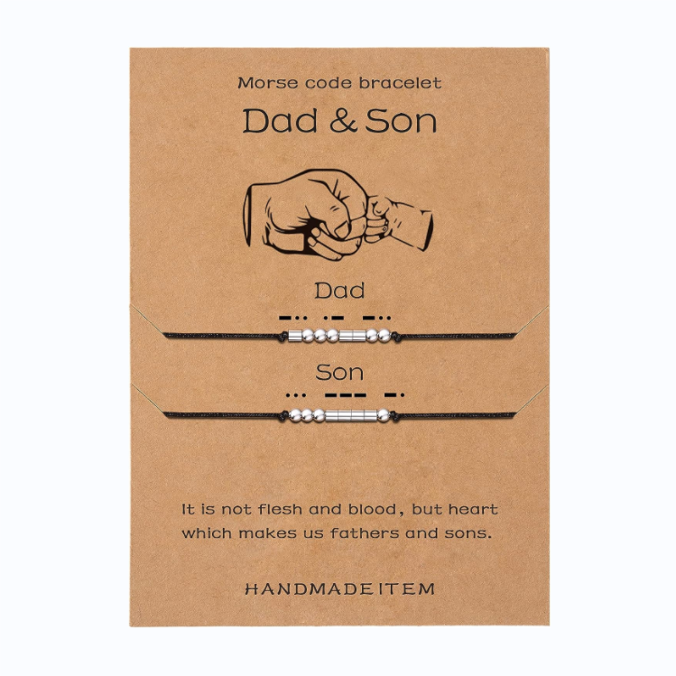 2 Pcs Father-Son Morse Code Bracelet Set with Message Card for Dad and Son