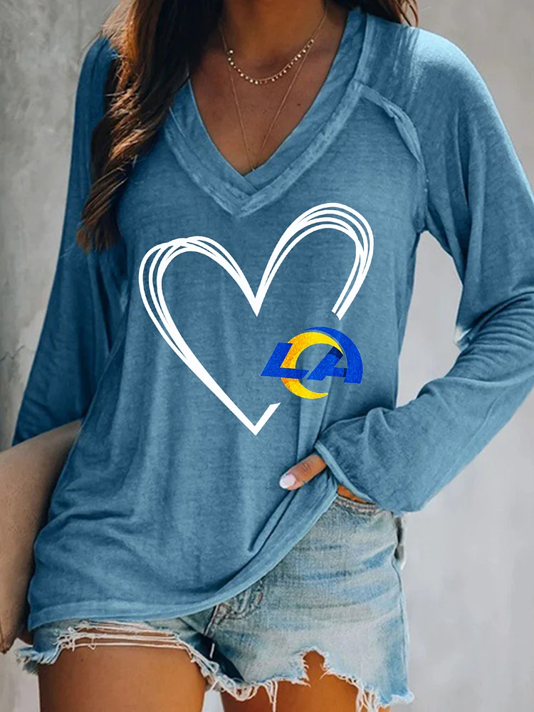 Los Angeles Rams Heart  Casual V-Neck T-Shirt Sweatshirt