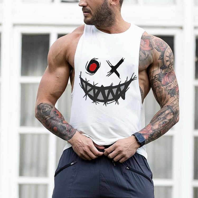Men's Fashion Smiley Print Casual Slim Fit Tank