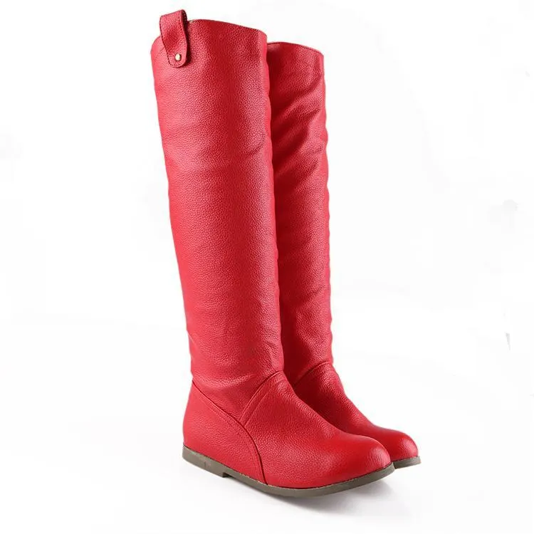 VCSHOES Leisure Flat PU Knight High Boots