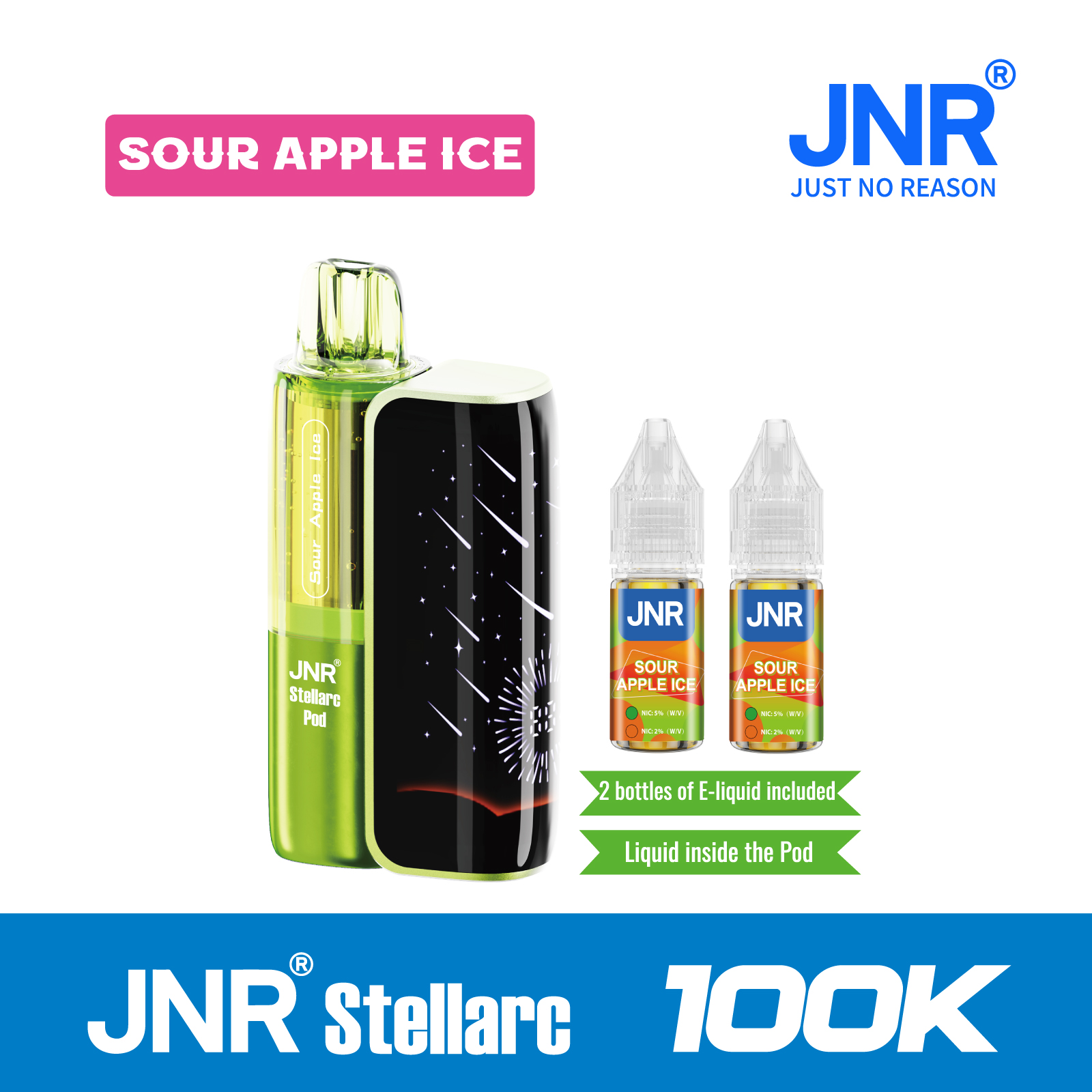Sour Apple lce | JNR Stellarc 100K Puffs Kit - Refillable & Replaceable Pod Vape Best Vape
