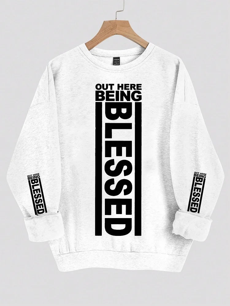 Women's Out Here Being Blessed Print Cotton Long Sleeve T-Shirt Thin Sweatshirt
