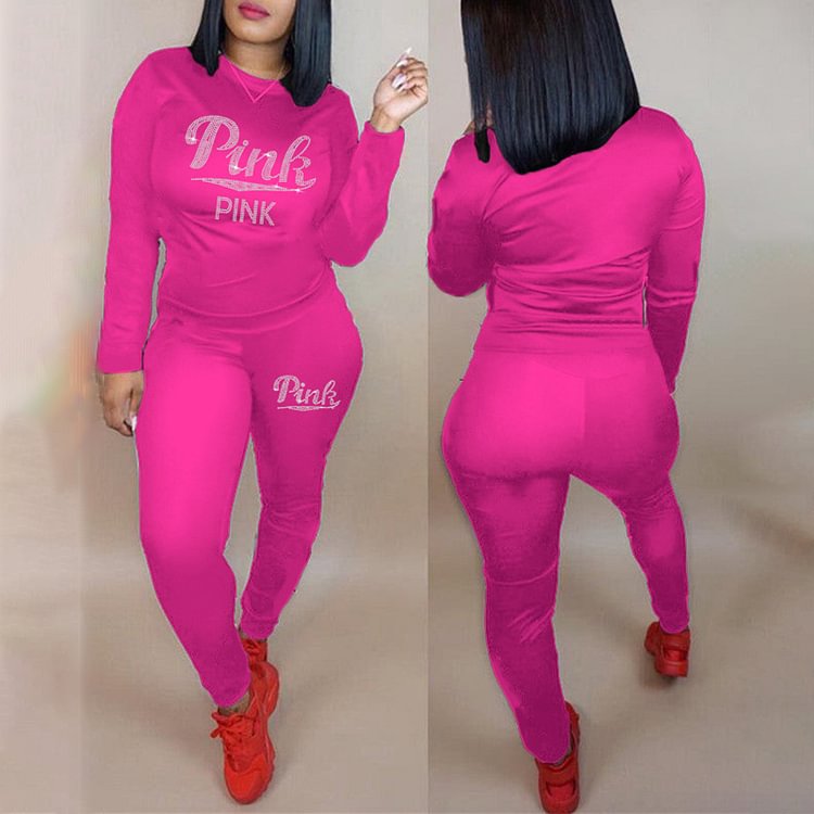Vefave Letter Print Crew Neck T-Shirt Two Piece Set