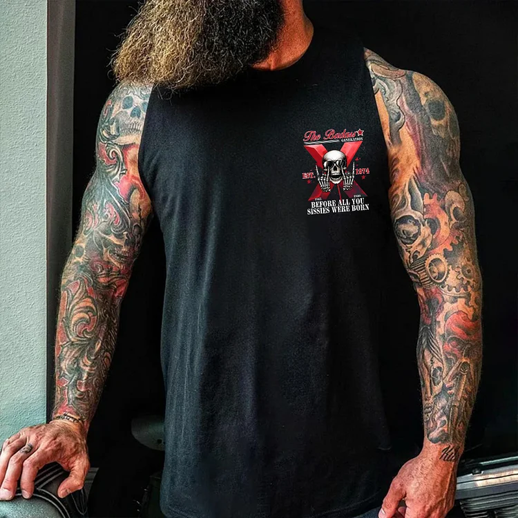 The Badass Generation X Skull Tank, Custom Est, Gen X 1965-1980 Fabric Fit Top Casual Fashion