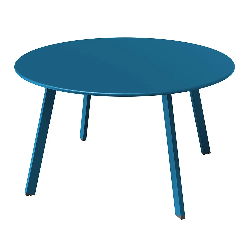 Round Steel Patio Coffee Table, Weather Resistant Outdoor Large Side Table Peacock Blue