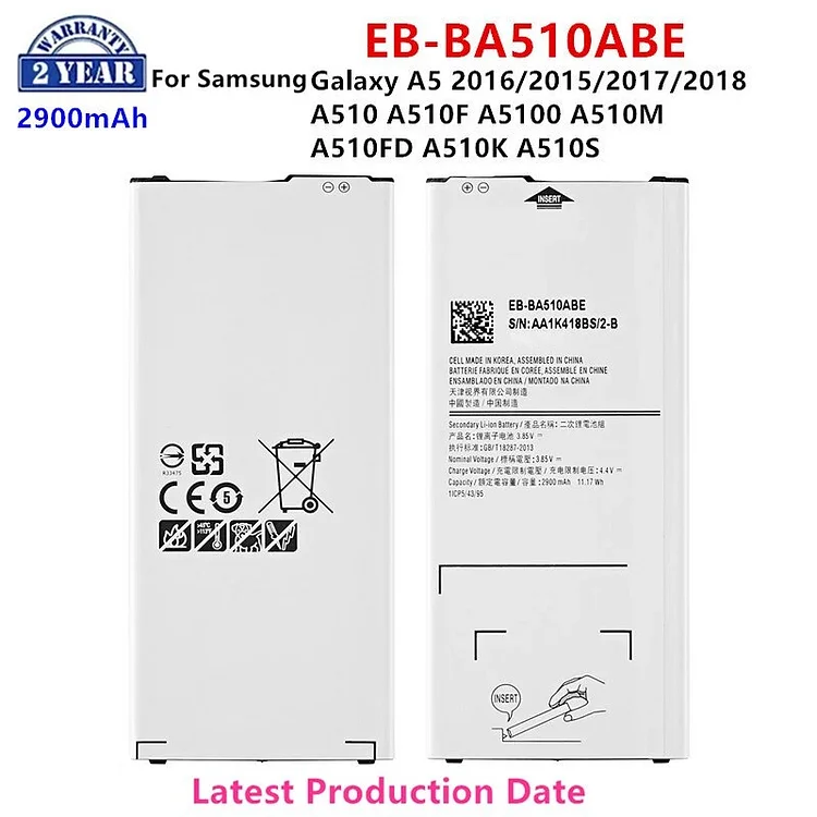 Brand New EB-BA510ABE 2900mAh Battery For Samsung Galaxy A5 2016/2015/2017/2018 A510 A510F A5100 A510M  A510FD A510K  A510S
