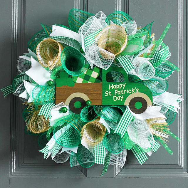 Happy St. Patrick's Day Spring Wreath Garden Decoration for Front Door socialshop