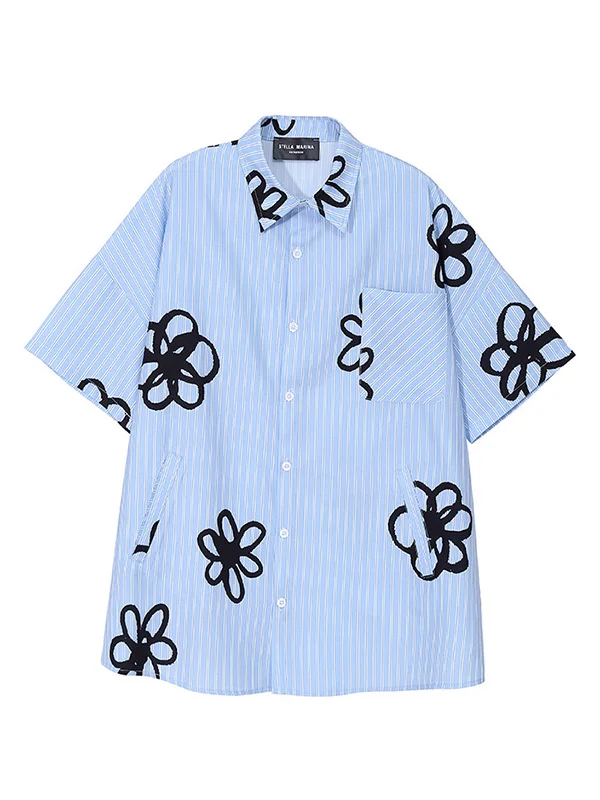 Original Lapel Floral Short Sleeve Shirt Blouse Tops