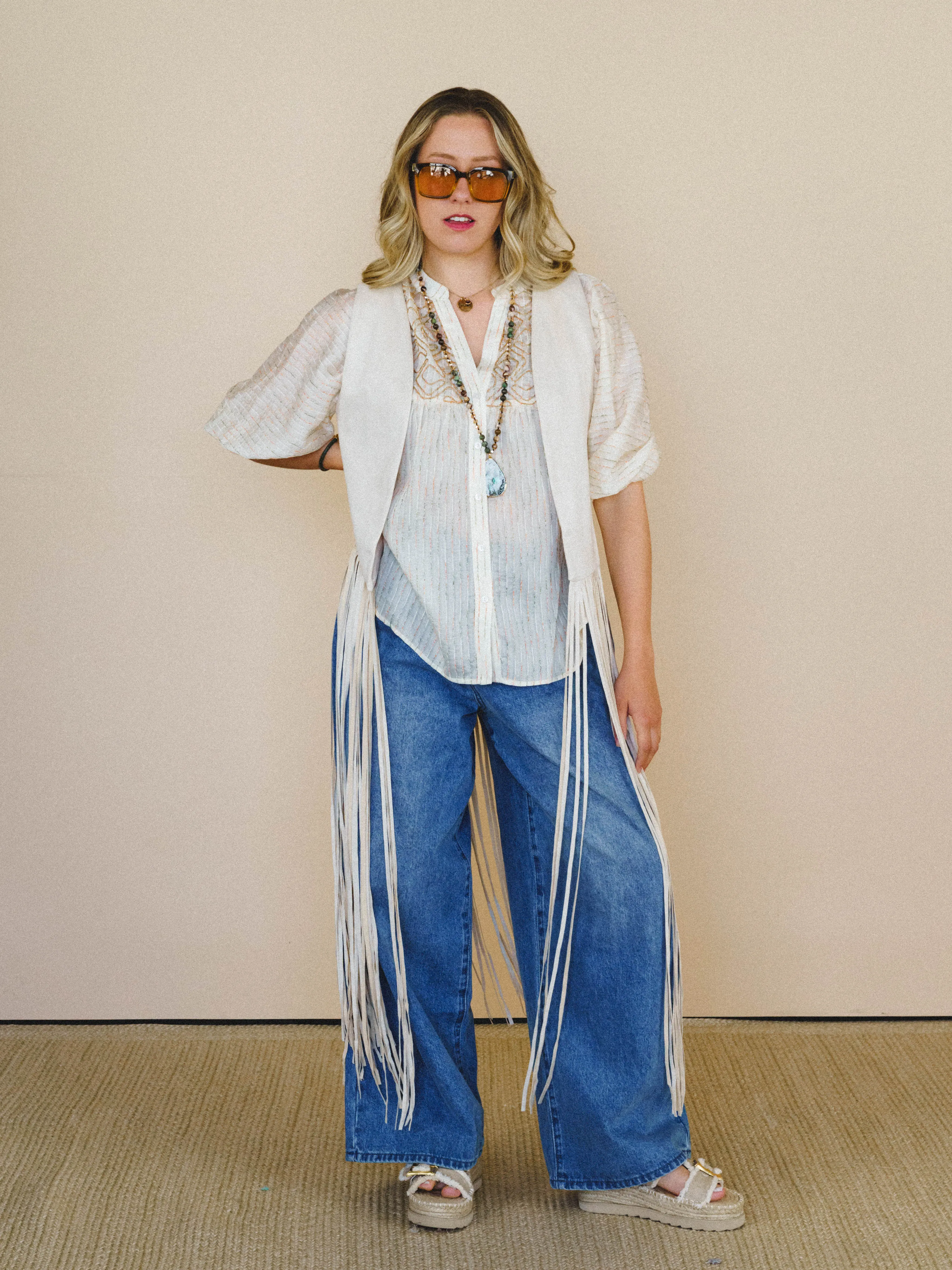 Rock the West Fringe Vest - Cream