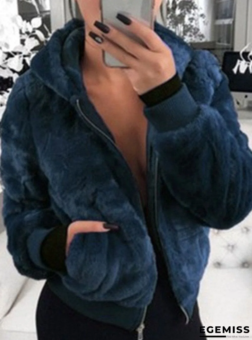 Casual Hooded Faux Fur Plush Jacket | EGEMISS