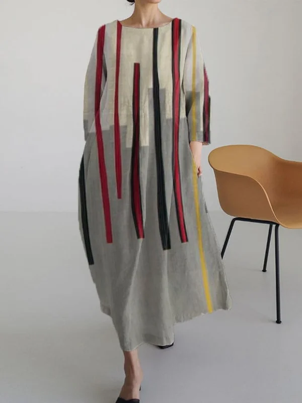Women's Vintage Striped Pattern Casual Print Dress