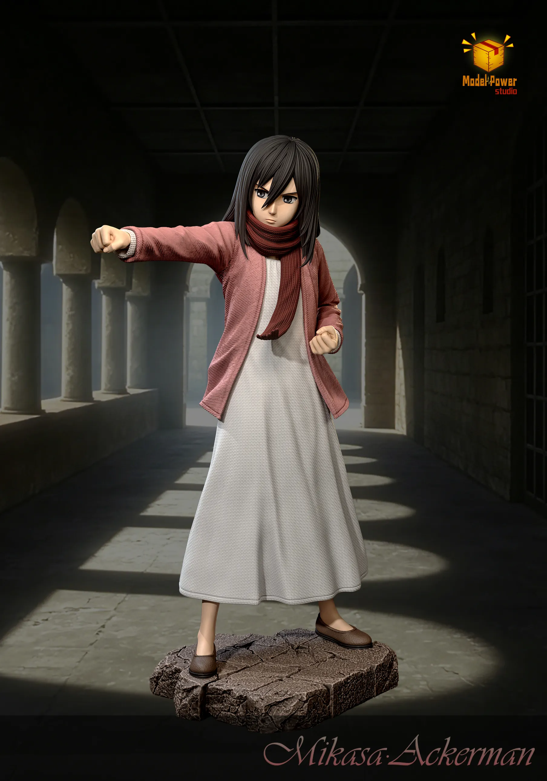 Model Power Studio - Mikasa Ackerman Punch Pose Attack On Titan-