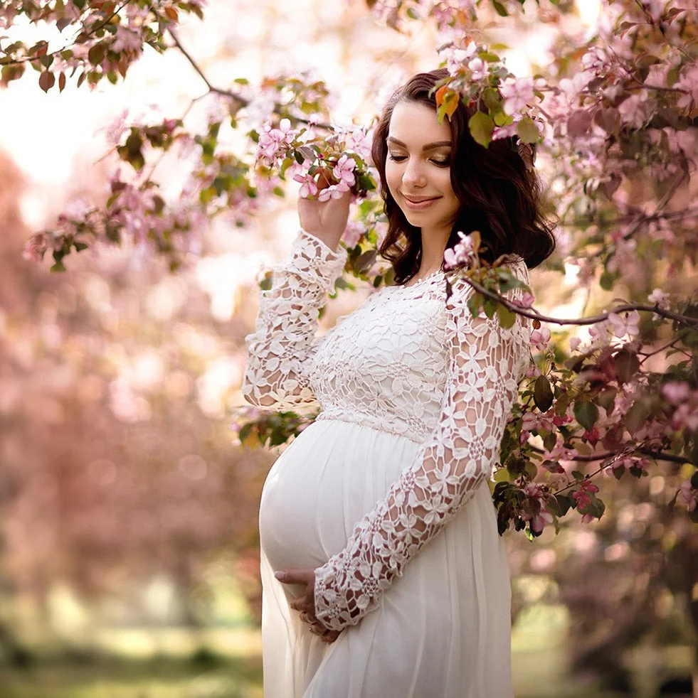 Baby Shower Dress Maternity Photo Shooting Maxi Gown Pregnancy Photography Cotton Dress Stetchy Women Lace Long Dress