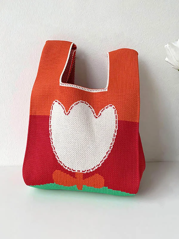 Contrast Color Flower Knitting Bags Accessories