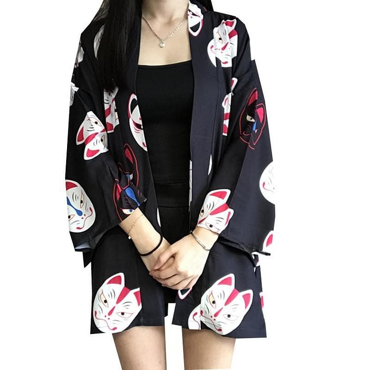 Black/Red Harajuku Mask Kimono Haori SP1711460