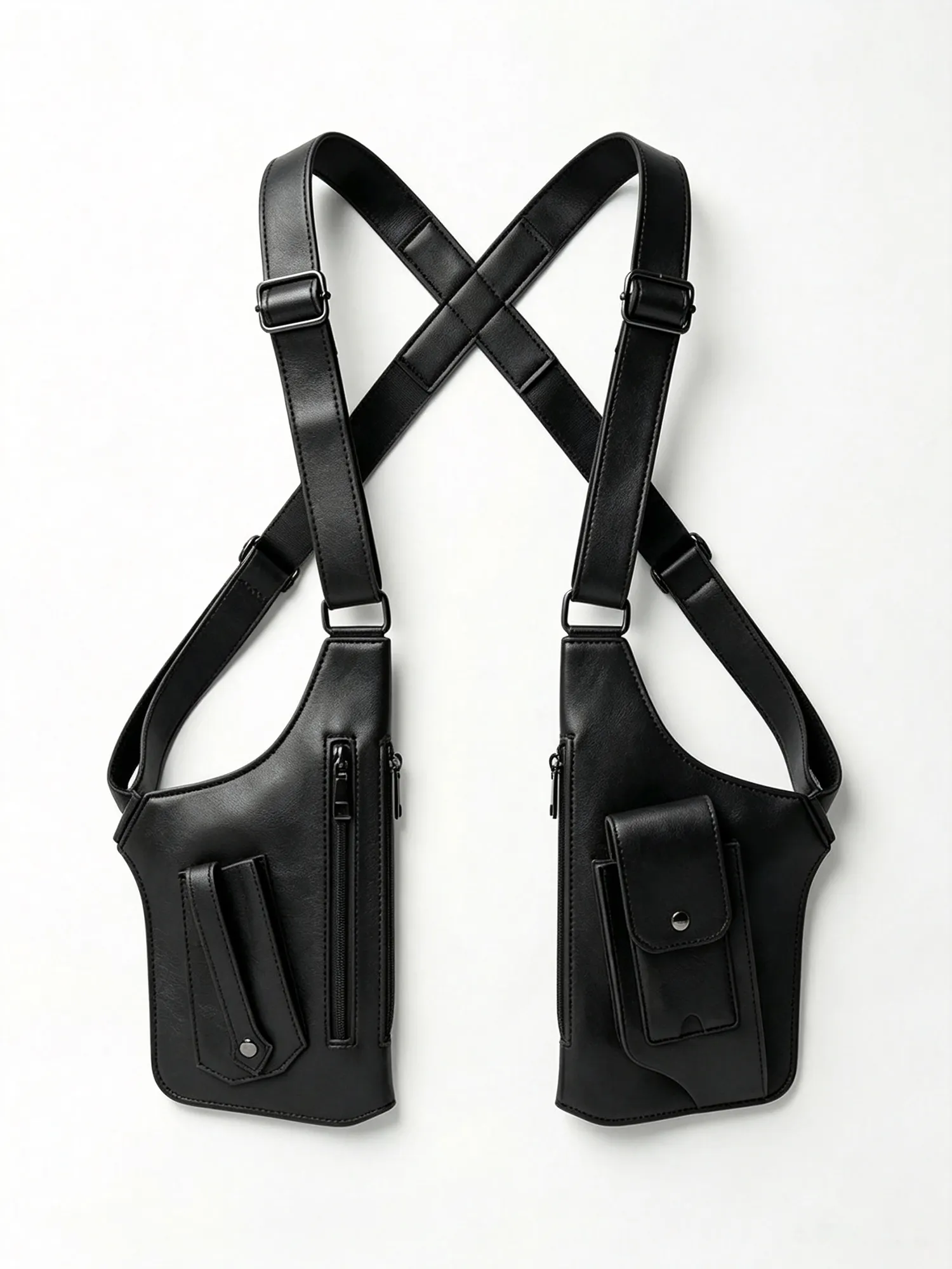 Stand Out in City Streetwear, Classic Black Adjustable Cross-Back, Faux Leather, Utility Underarm Pouch
