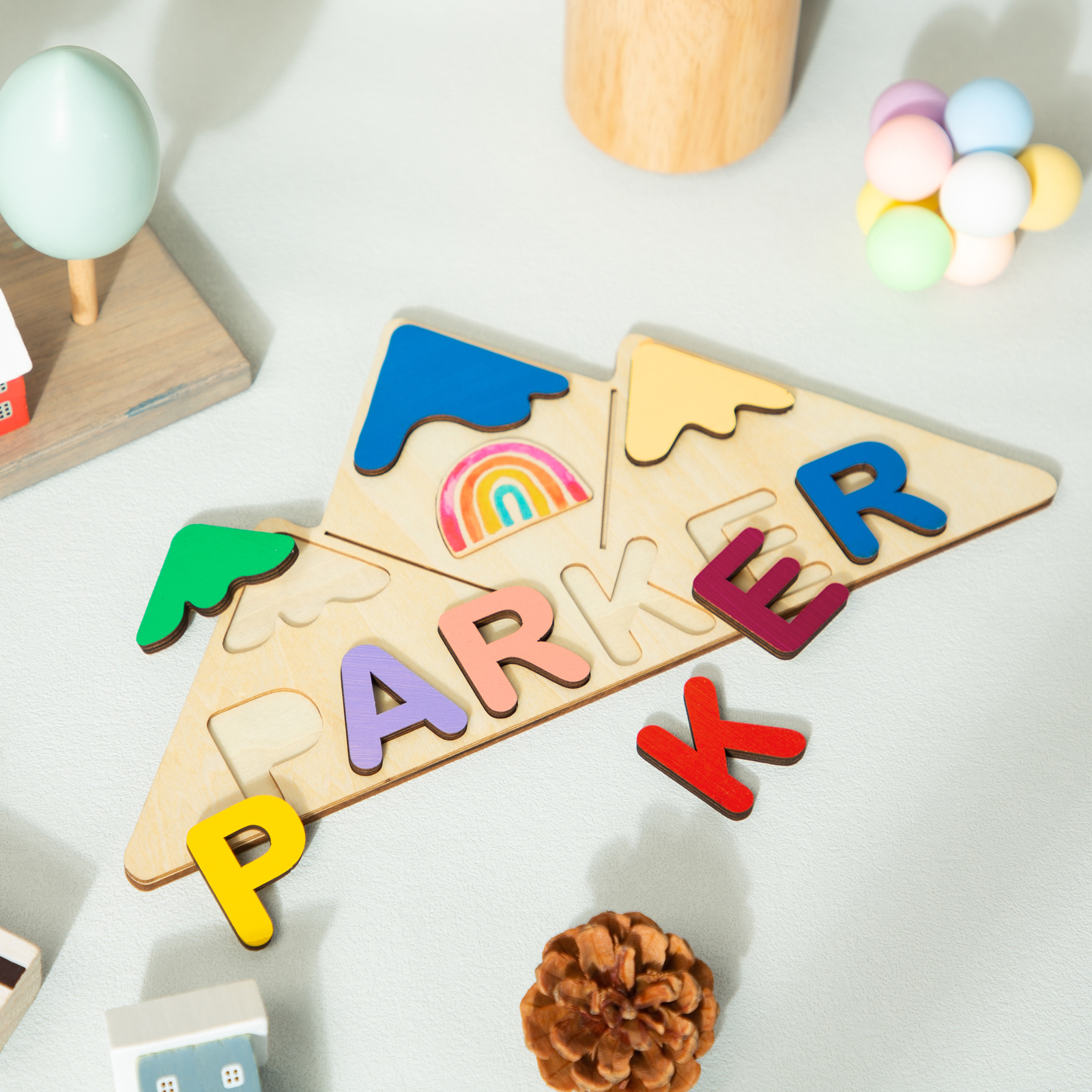 Puzzles Montagne Prénom Personnalisé en Bois avec Arc-en-Ciel pour Bébé  Tout-Petit, jeux montessori