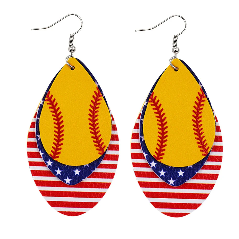 Independence Day Flag Baseball Print Earrings