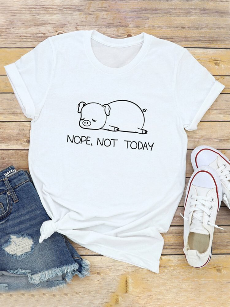 Cartoon Pig Letter Print Short Sleeve Casual T shirt For Women P1660456