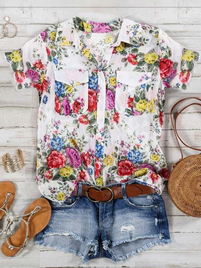 Buttoned Floral Formal Shift Shirt Zaesvini