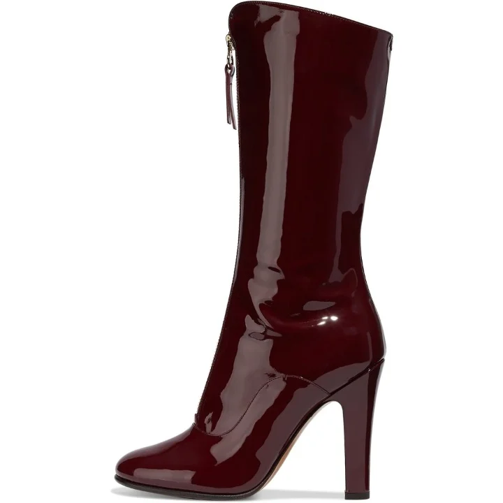 Chic Wine - colored Patent Knee - High Heeled Boots Vdcoo