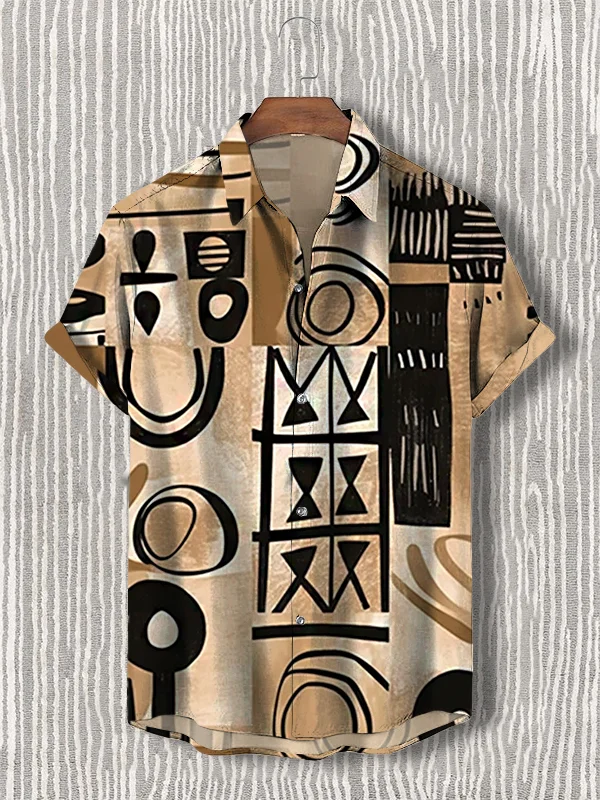 Men's African Culture Traditional Patterns Art Print Linen Blend Shirt