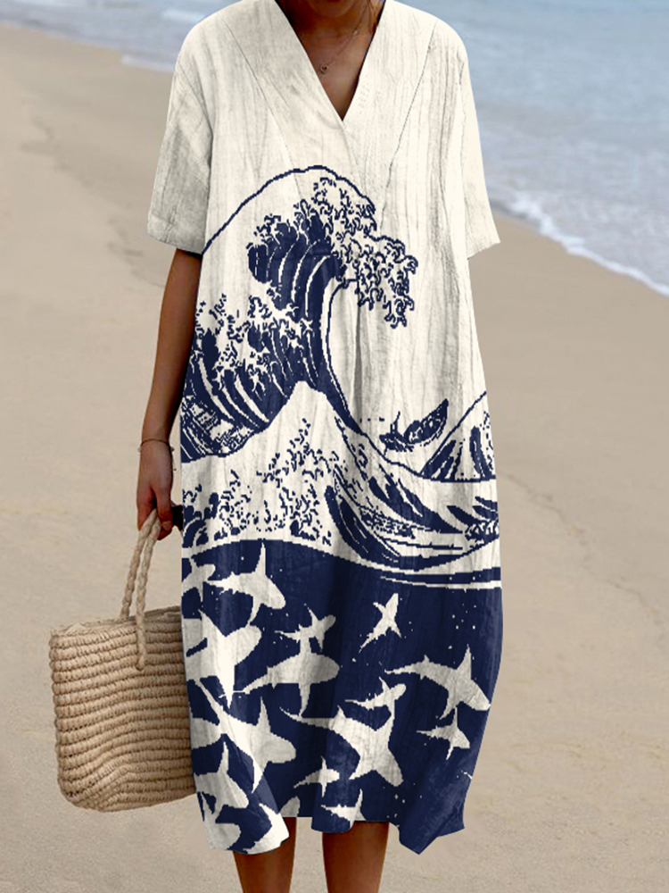 Orla | Women's Vintage Fish Art Print Sleeveless Pocket Wrap Dress main image 1