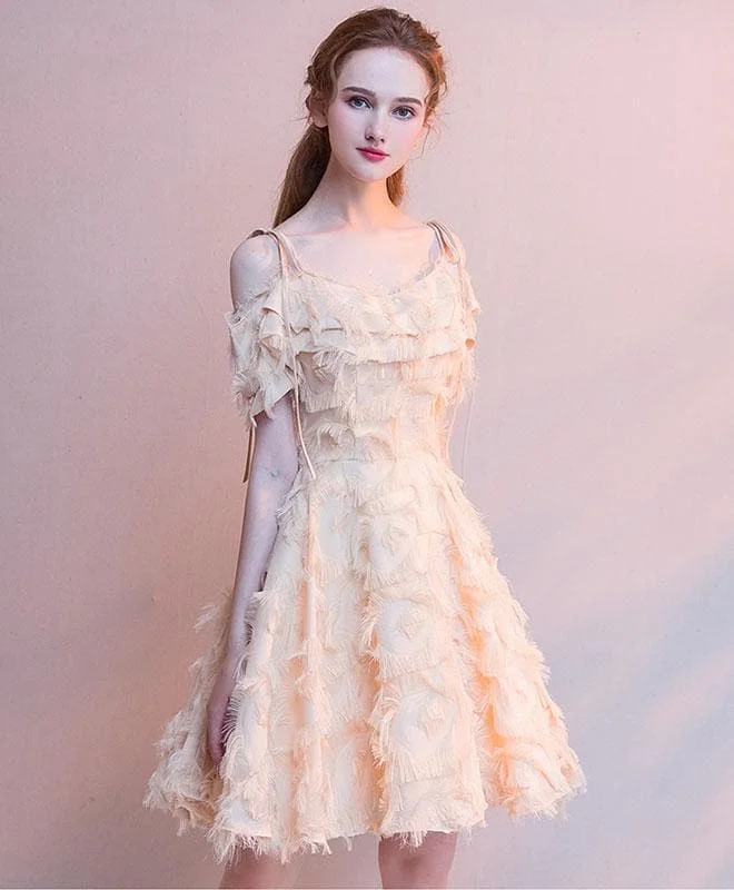 Champagne V Neck Short Prom Dress, Champagne Homecoming Dress