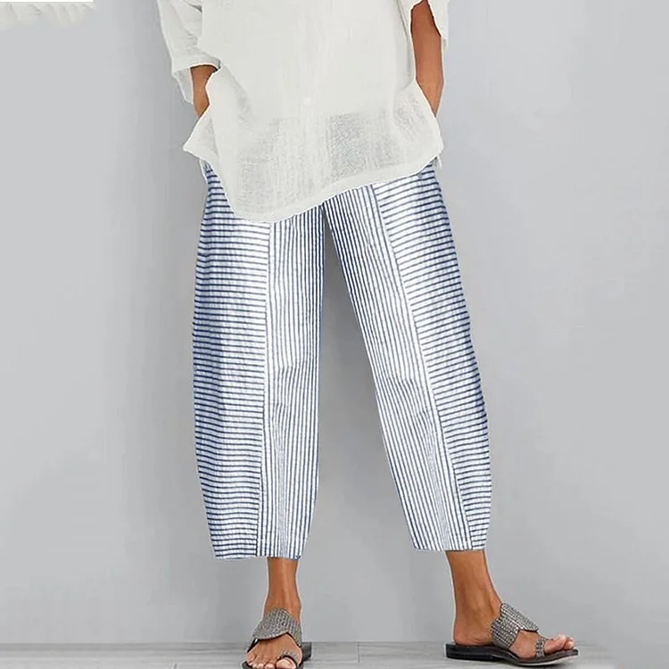Comstylish Women's Stripe Print Irregular Hem Casual Trousers