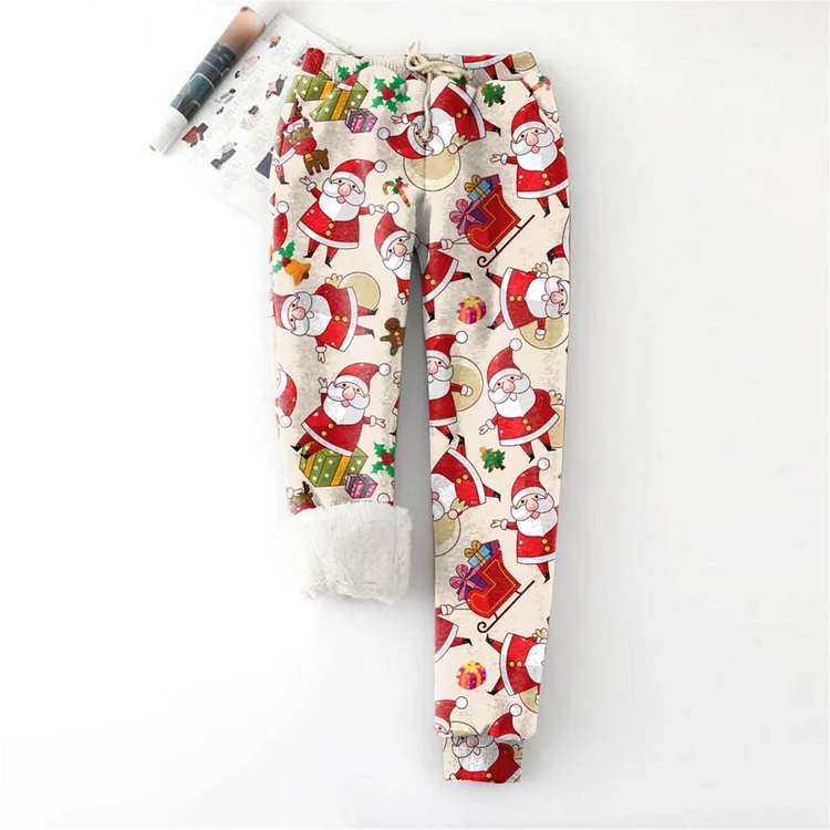 Sherpa fleece thickened warm printed sweatpants socialshop
