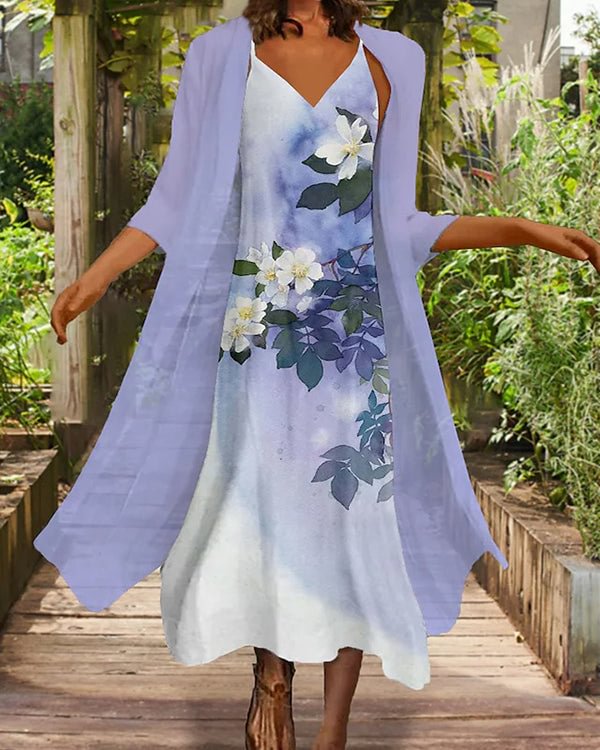 Half Sleeve Printed Round Neck Casual Sexy Fake Two Piece Dress - Chicaggo