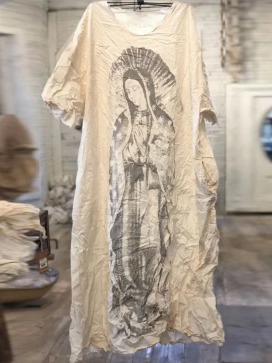 Vintage Print Short Sleeve Shift Casual Dress