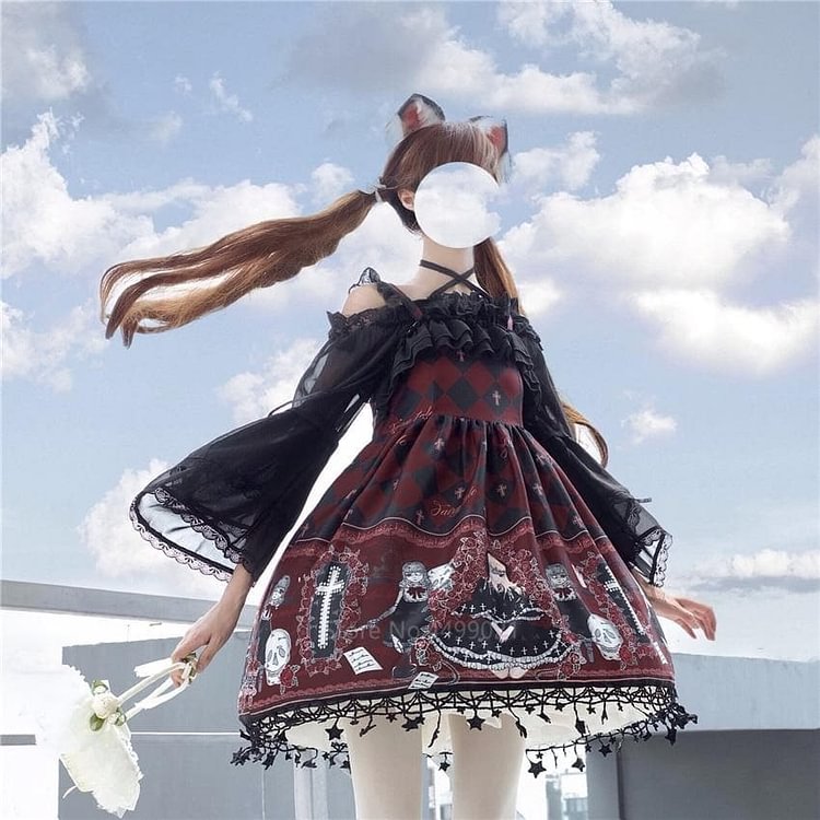 Lolita Gothic Ghost Pattern Printed Cosplay Dress SP15132