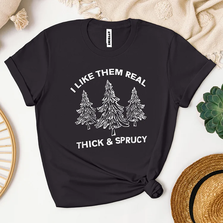 Casual Crew Neck Tree Pattern Thick & Sprucy T-Shirts