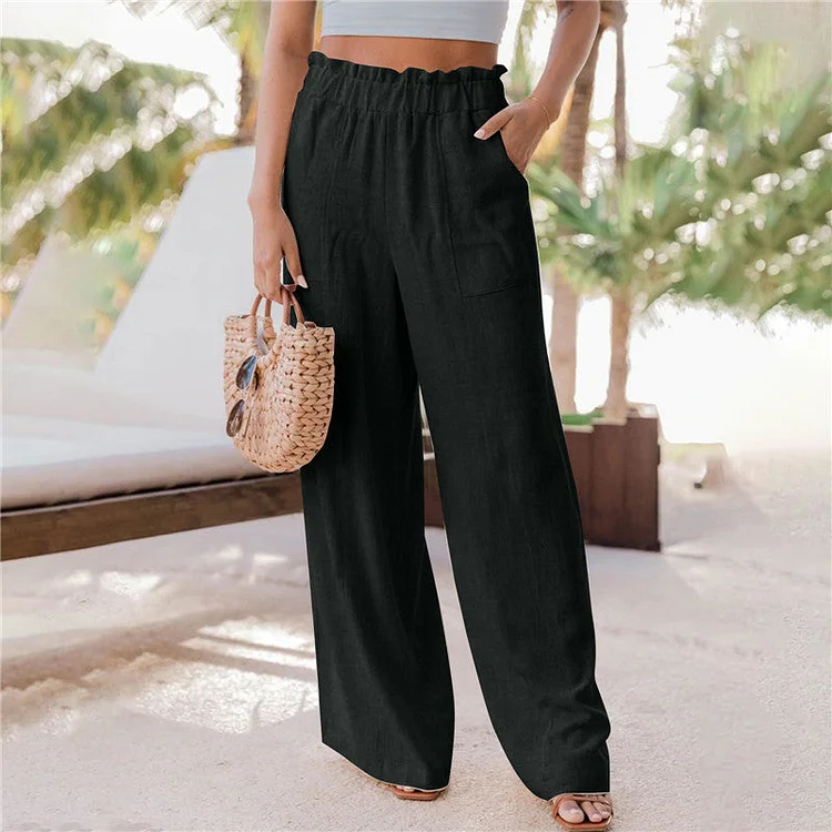 Casual Pants Fashion Ruffled Patch Pocket Wide Leg Pants Women's Pants socialshop