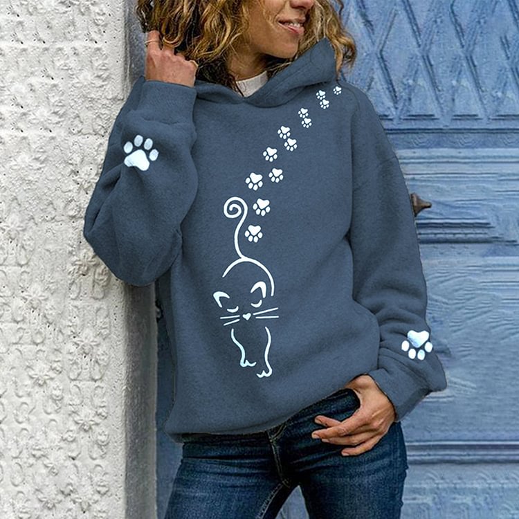 Comstylish Cat Print Long Sleeve Casual Hoodie