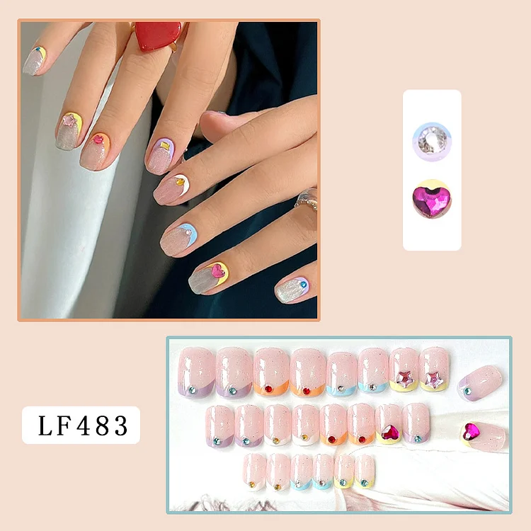 Sweet Cool Nail Polish Color French Style Nail Stickers Glitter Three-Dimensional Love White Wear Nail Finished Product