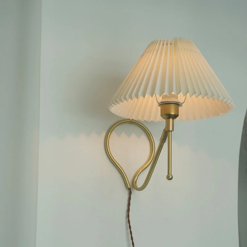 Vintage Brass Table Lamp Pleated Wall Lights