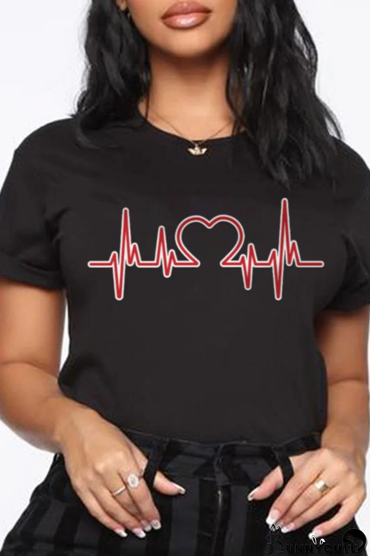 Black Fashion Casual Print Split Joint O Neck T-Shirts