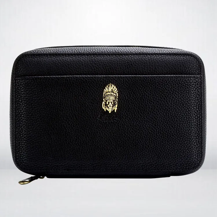 LUBINSKI Portable Cigar Box Multifunctional Five-in-one Embossed Leather Zippered Cigar Set