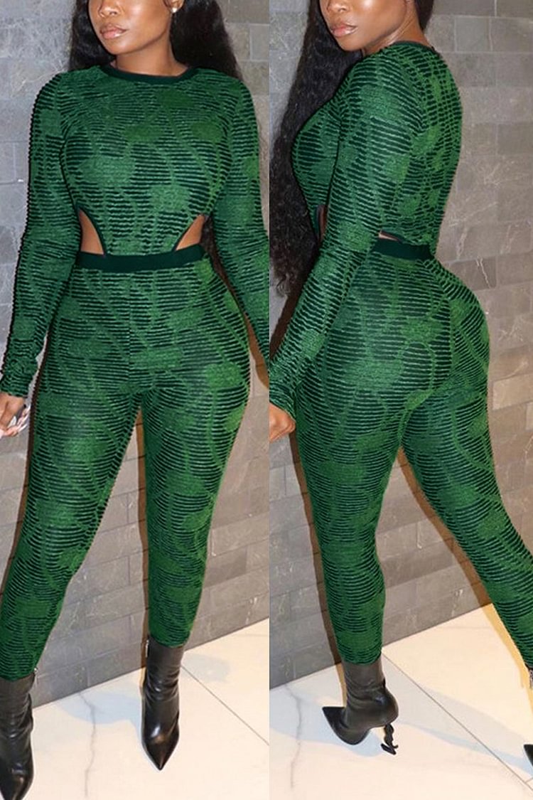 Fashion Sexy Adult Milk Fiber Print Split Joint O Neck Long Sleeve Regular Sleeve Two Pieces - Shop Trendy Women's Clothing | LoverChic