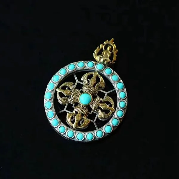 Sterling Silver Turquoise Buddha Vajra Pestle Pendant Necklace