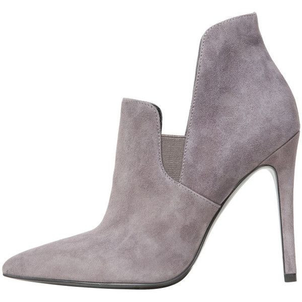 Grey Suede Point Head Ankle High Heels Boots Shoes