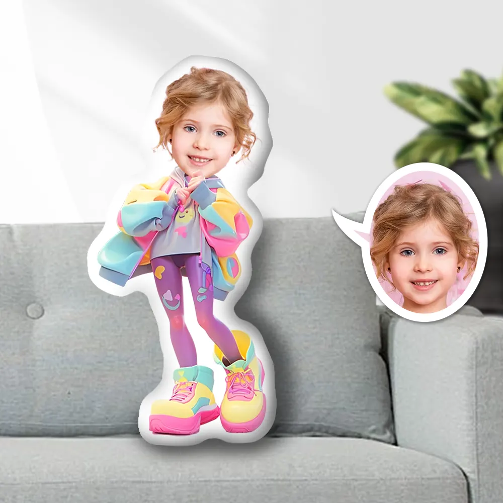 Custom Photo Face Pillow, Little Girl In Dress Face Pillow, Face Picture Pillow Doll Face Body