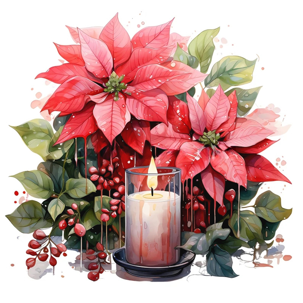 Christmas Flowers And Candles 30*30CM (Canvas) Full Round Drill Diamond  Painting