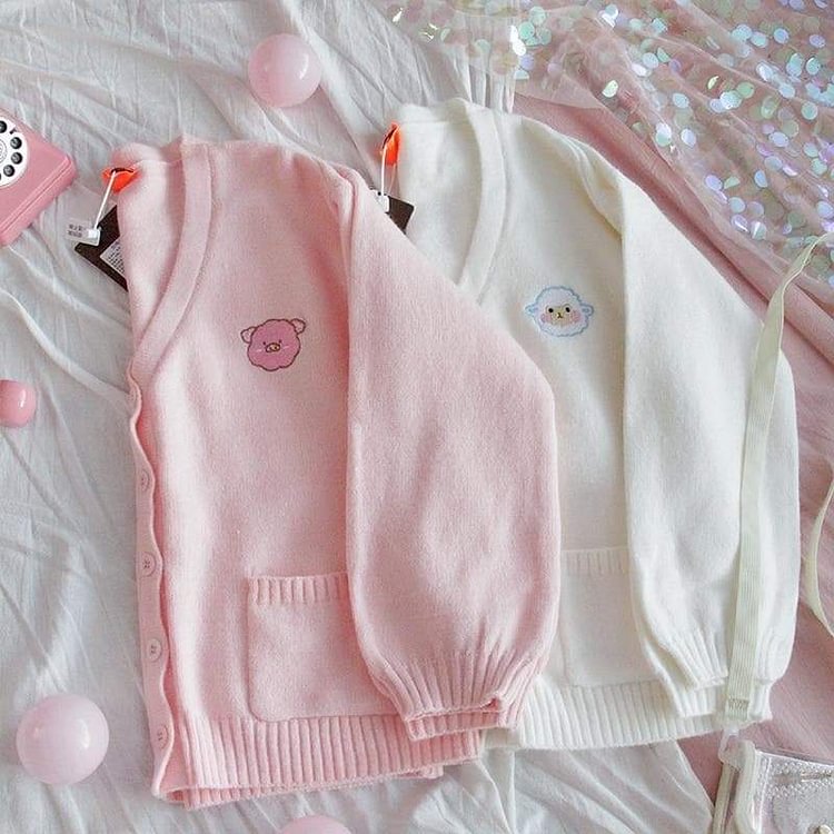Preppy Girl V-neck Cute Animal Embroidery Knitted Cardigan Sweater SP15507