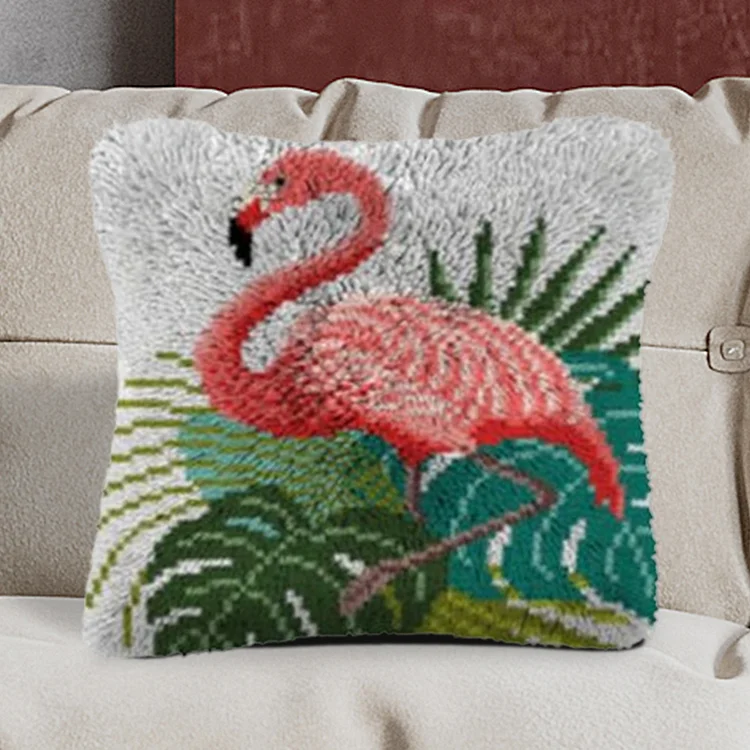 Flamingo on Palm Pillowcase Latch Hook Kits for Adult, Adult, Beginner and Kid and Kid veirousa