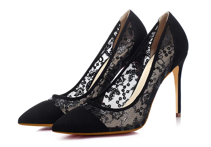 Black Lace Pointed Toe Stiletto Heels Vdcoo